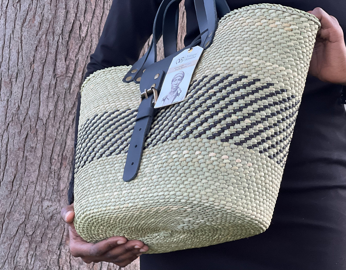 BEBA Tote Bag - Nyagala Mstari Natural & Black